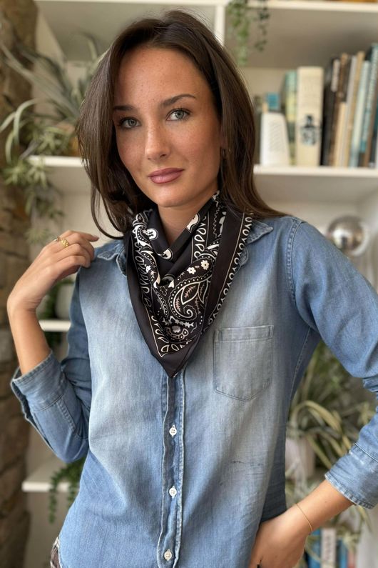 Western Bandana Triangle Silk Neckerchief Black